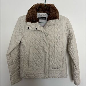 Marmot Women's Quilted Cream Jacket with Brown Collar